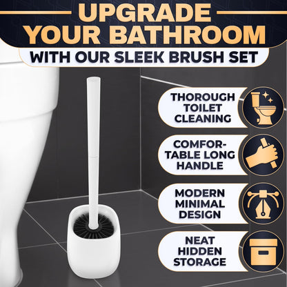 Toilet Brush and Holder Set - Silicone Toilet Brush Cleaner with Dark Grey Holder Base, Compact Accessory for Small Spaces - Easy to Place & Simple to Store After Use, Plastic Bathroom Cleaning Tool