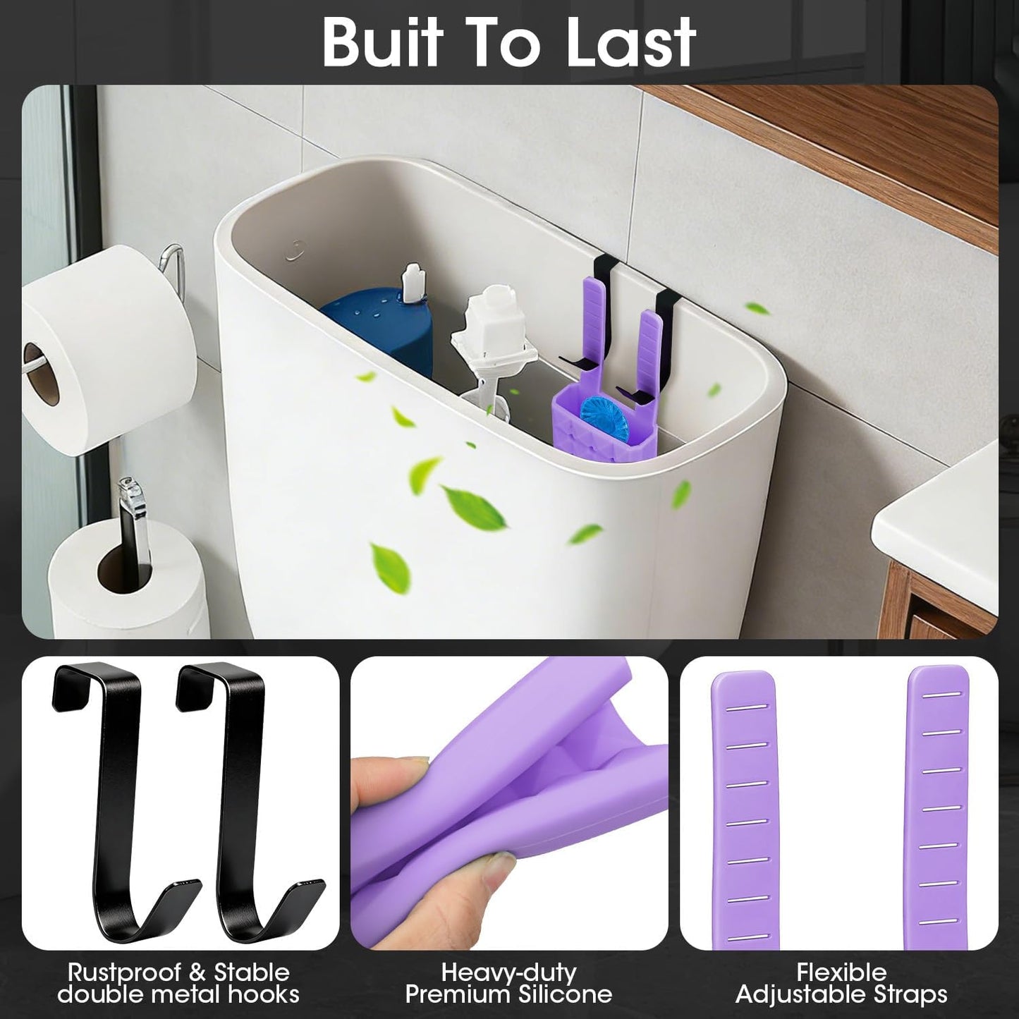 Adjustable Toilet Tank Cleaning Tablet Holder-Hanging Silicone Basket Carrier with Rustproof Hooks for Bowl Cleaner & Bleach Tablet Organizer, Accessory Fit Up to 7" Water Level
