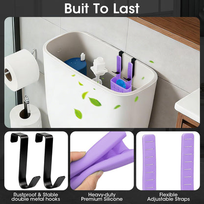 Adjustable Toilet Tank Cleaning Tablet Holder-Hanging Silicone Basket Carrier with Rustproof Hooks for Bowl Cleaner & Bleach Tablet Organizer, Accessory Fit Up to 7" Water Level