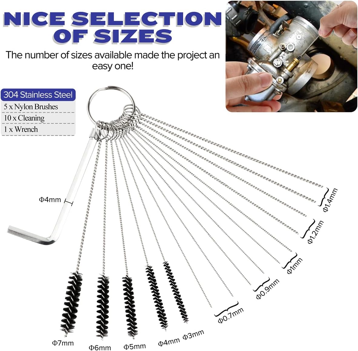 Valchoose Premium Torch Tip Cleaner, Stainless Steel Carburetor Cleaning Kit Heavy Duty, Density Nylon for Motorcycle Jet Lawnmower Small Engine Welding Stove Airbrush Spray Gun