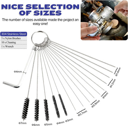 Valchoose Premium Torch Tip Cleaner, Stainless Steel Carburetor Cleaning Kit Heavy Duty, Density Nylon for Motorcycle Jet Lawnmower Small Engine Welding Stove Airbrush Spray Gun