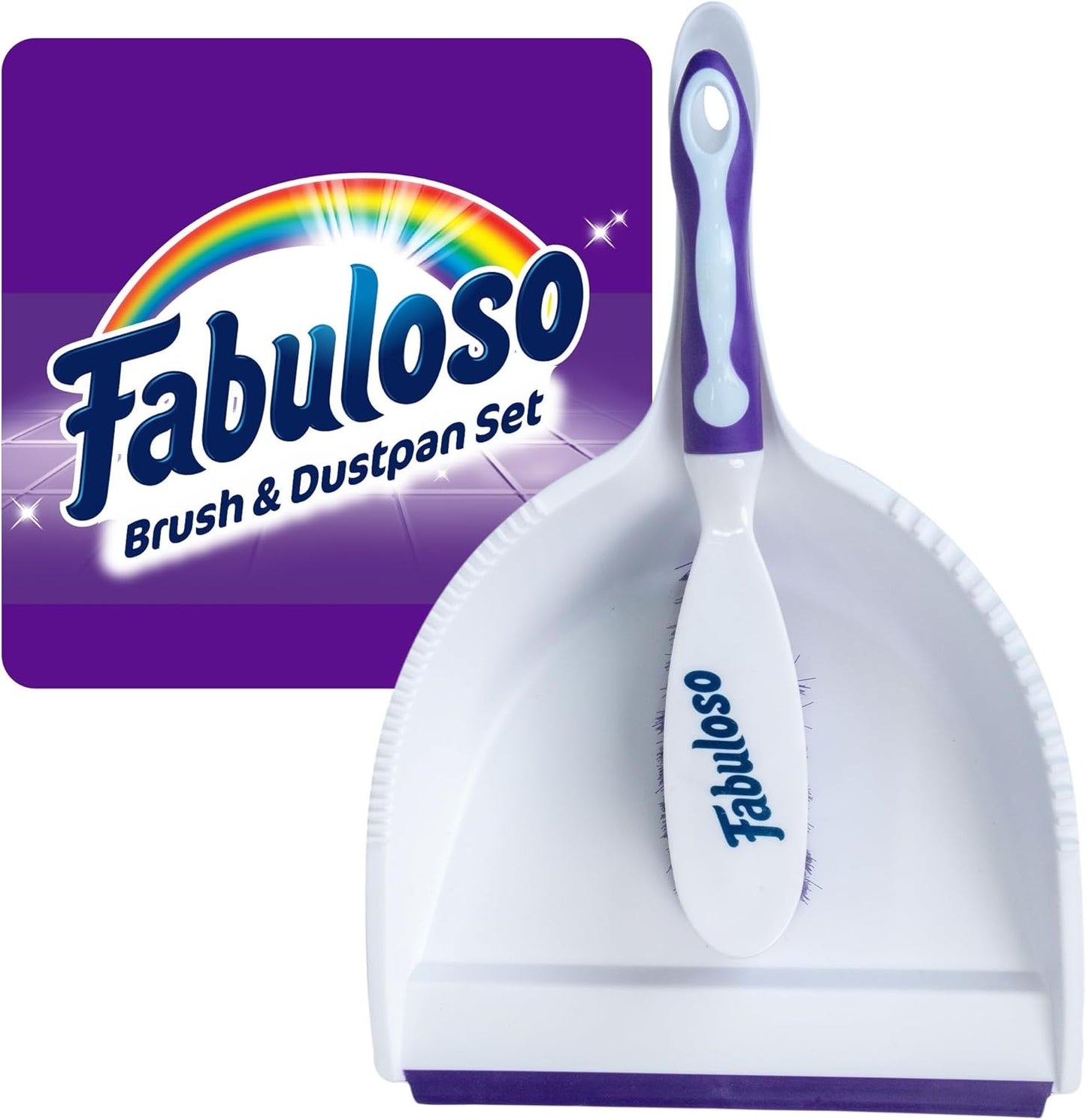 Fabuloso Cleaning Brush with Handle, Compact Handheld Household Scrub Brush for Kitchen, Bathroom, Baseboards, Tile and Floors, Firm Bristles for Indoor Surface Cleaning, White and Purple, 5.5 Inch