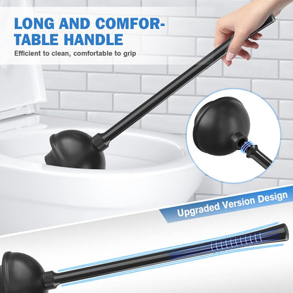 Toilet Plunger and Brush Set, Silicone Toilet Brush and Plunger with Holder for 5.7-inch Toilet Drain, 2-in-1 Toilet Brush Plunger Combo with Caddy Stand (Black)