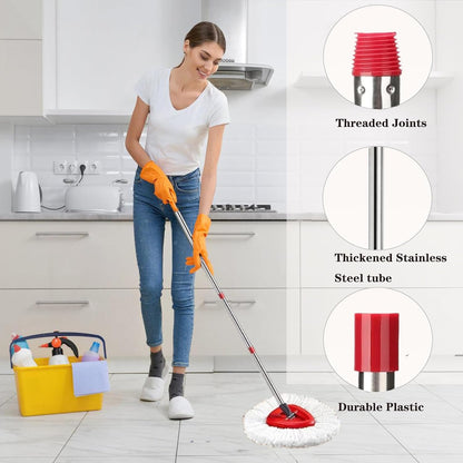 Spin Mop Replacement Head Mop Replace Head Compatible with O Cedar EasyWring Spin Mop - 4 O-Ceda Mop Refills、30-58in Mop Handle and 1 Mop Base and 1 Mop Base Scrub Brush Combo Set