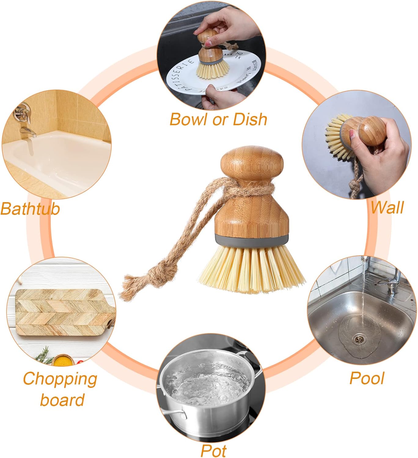 Zopeal 4 Pcs 16 oz Kitchen Soap Dispenser Set with Bamboo Tray and Dish Brush Plastic Soap Dispenser Set with Waterproof Labels for Hand Dish Lotion(Frosted Black)