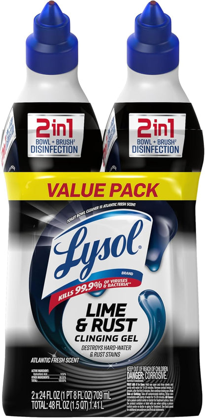 Lysol Toilet Bowl Cleaner Gel, For Cleaning and Disinfecting, Septic Safe Toilet Bowl Cleaner, Lavender & Cotton Blossom Scent, 24 oz, (Pack of 2)