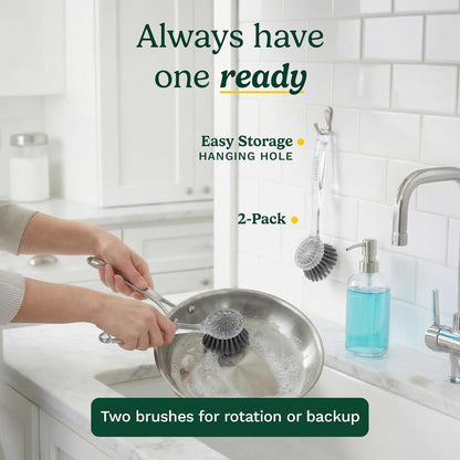 Cuisinart Dish Brush with Handle 2 Pack – Kitchen Scrub Brush for Dishes, Pots & Pans, Non-Scratch Dish Scrubber, Firm Bristles for Sink & Cookware, Comfortable Grip for Everyday Cleaning