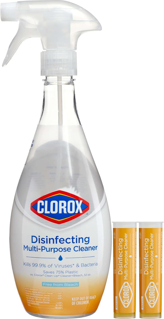 Clorox Disinfecting All-Purpose Cleaner 32 Oz and Bathroom Cleaner, Household Essentials, 30 Oz, Pack of 3