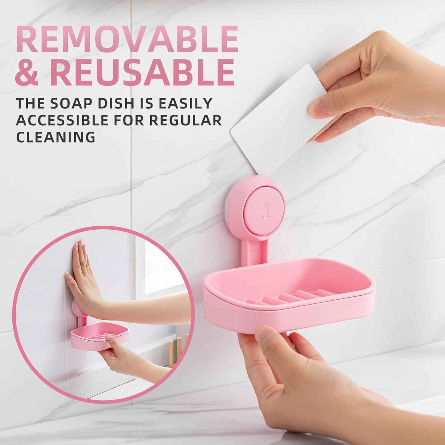 LEVERLOC Soap Holder Shower with Hooks, Bar Suction Cup Soap Dish Tray for Wall, Rust-Proof Stainless Steel Sponge Caddy for Bathroom Accessories Organizer Bathtub Kitchen Sink, Black