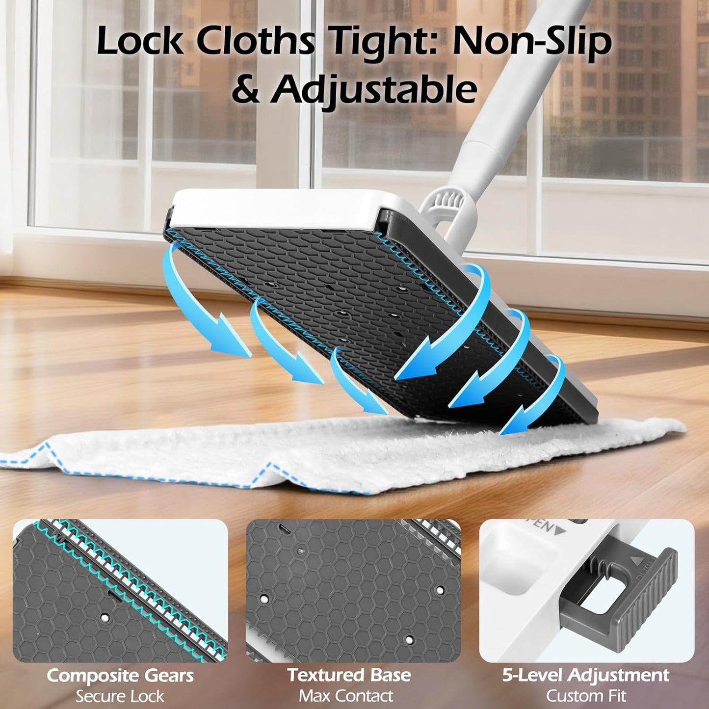 MASTERTOP Microfiber Mop - Flat Floor Mops Wet Dry Dust Mop with 4 Washable Pads & 52.4'' Stainless Steel Handle for Hardwood Laminate Tile Floor Cleaning