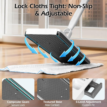 MASTERTOP Microfiber Mop - Flat Floor Mops Wet Dry Dust Mop with 4 Washable Pads & 52.4'' Stainless Steel Handle for Hardwood Laminate Tile Floor Cleaning