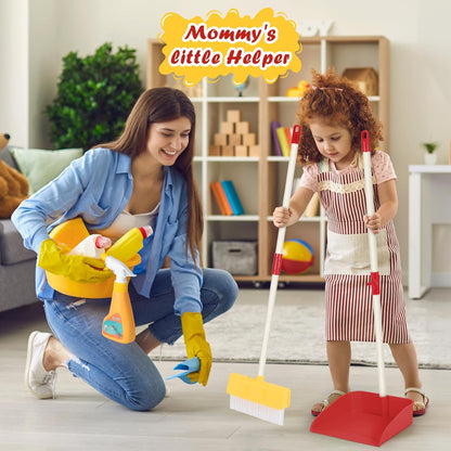 Kids Cleaning Toy Set Toddlers Broom Dust Pan Set for Housekeeping Pretend Play Cleaning Set, Cleaning Toys Gift for Toddlers Girls Boys Age 3-6 Years Old (2PCS - Red and Yellow Set)