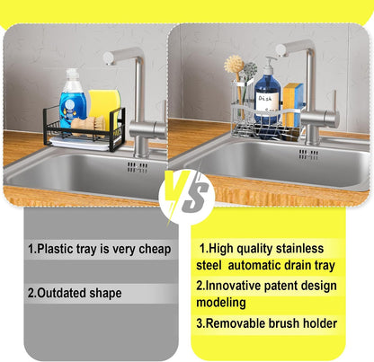 Fssvcd Maifan Sink Caddy Sponge Holder for Kitchen with Brush Holder and Stainless Steel Self Drain Tray, Rustproof Kitchen Sink Organizer for Sponge, Soap Dispenser Storage Accessories