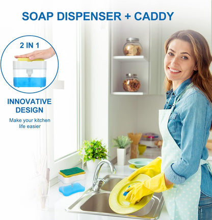 New 2026 Version Soap Dispenser with Added Features - Premium Quality Dish Soap Dispenser - Countertop Kitchen Soap Dispenser, Sink Dish Washing 13 Ounces (Sponge Included)