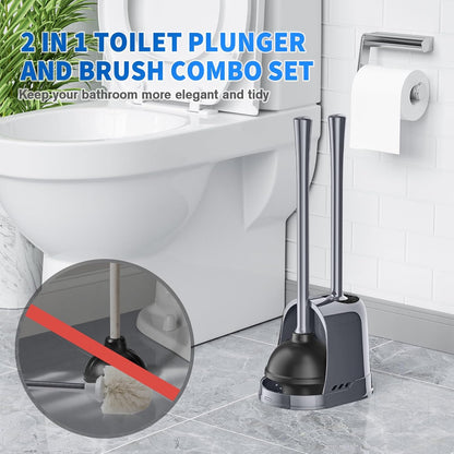 LOVLOY Toilet Plunger and Brush,2 Pack Bowl Brush and Heavy Duty Toilet Plunger Set with Ventilated Holder, 2-in-1 Toilet Brush and Plunger Combo for 5.3-inch Toilet Drain Bathroom Cleaning
