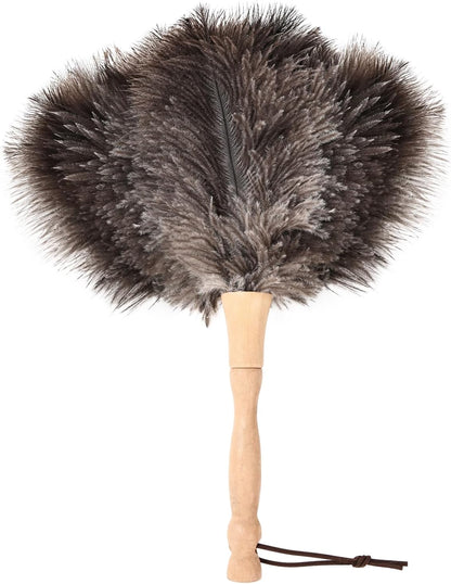 Ostrich Feather Duster 12 Inch Handheld Duster Supplies, Wooden Handle Feather Duster for Cleaning Keyboard Home Car Office (Champagne)