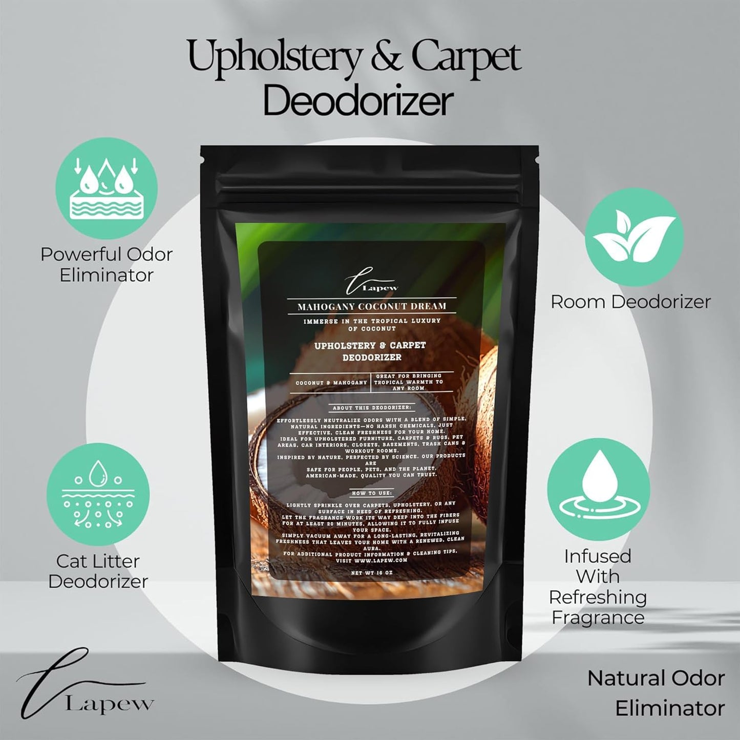 Lapew Black Sea Scented Cleaning Bundle | Carpet Deodorizer Powder (16 oz) & Mop Soap Concentrate (36 oz) | Pet-Friendly Odor Eliminator - Colors A
