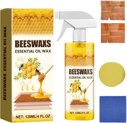 Wood Polish Spray– Shine & Protect + Free Sponge & Towel, Bees Wax Furniture Polish and Cleaner, Natural Care and Repair Agent, Suitable for Living Room, Kitchen, Wooden Furniture and Floor (2PCS)