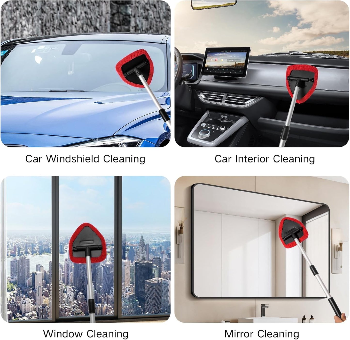 Qydipclin 11pcs Windshield Cleaner Tool, Car Window Cleaning Wash Kit with 6 Reusable Microfiber Pads 2 Spray Bottles and Extendable Handles Auto Glass Wiper Kit, Blue