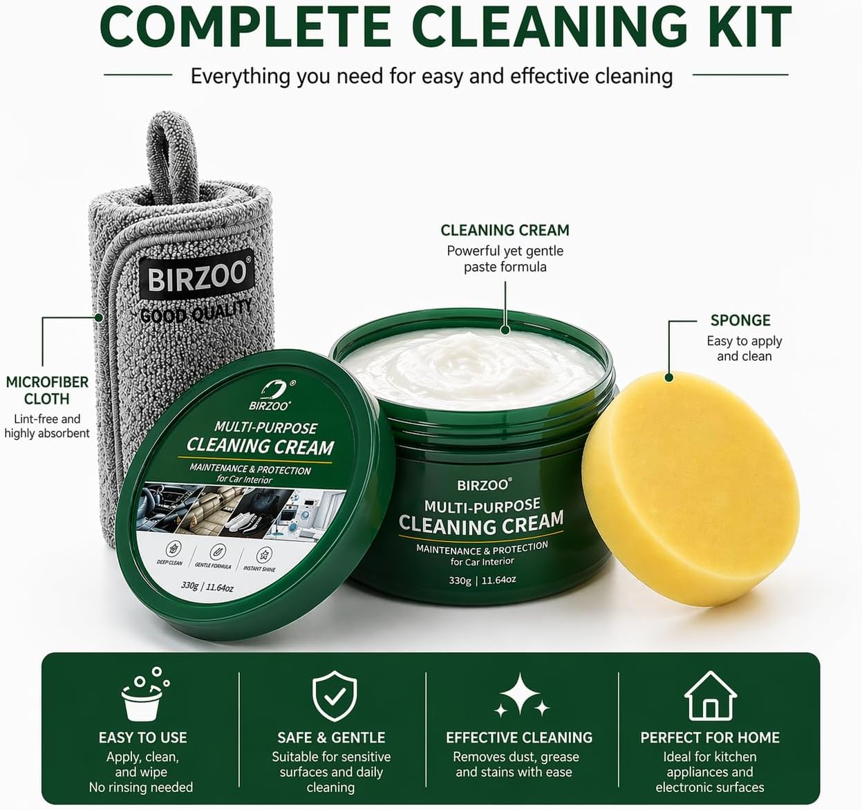Multi Purpose Cleaning Cream, Waterless No Spray Cleaning Paste for Electronics, Small Appliances & Leather Surfaces, with Sponge and Cloth, 330g (11.64 oz)