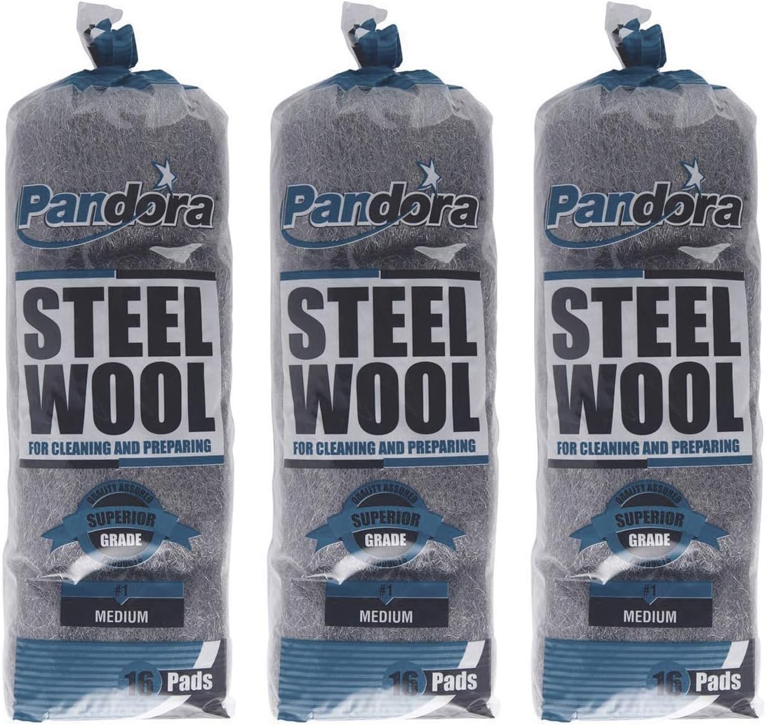 Pandora Steel Wool #2 – Coarse Grade, 16 Pads for Cleaning and Removing - Quality Metal Strands - Ideal to Remove Floor Scuff Marks and Old Wax