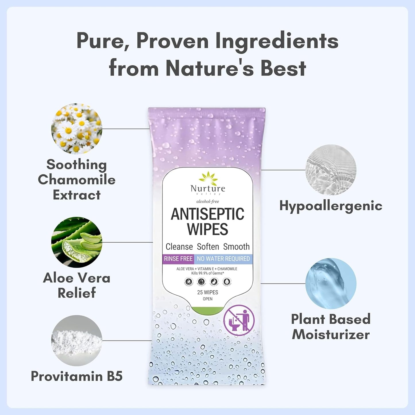 XL Individually Wrapped Nurture Antibacterial Body & Hand Wipes | Alcohol-Free Antiseptic Wet Disinfecting Towelettes for Germ Removal, Sanitizing Hands |Cleaning Cloths| Adults & Baby| Thick & Strong