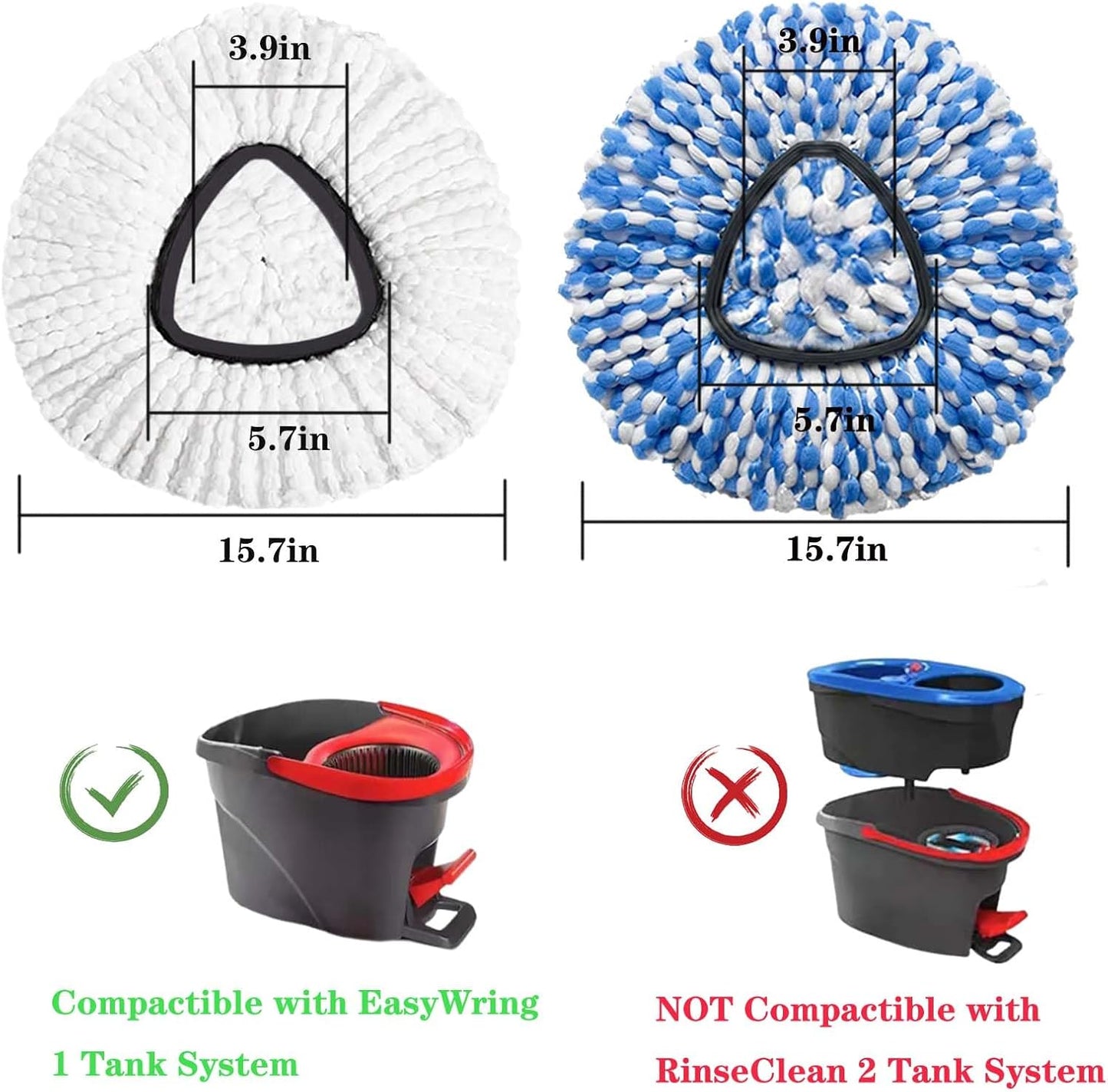 4 Pack Mop Replacement Heads for O-Ceda Mop Replace Head Spin Mop Heads Replacements, Microfiber Spin Mop Refills, Easy Cleaning Mop Head Machine Washable