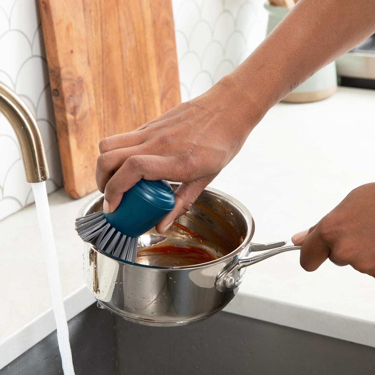 Full Circle Clean Ocean Small Grout Brush, Tough Bristles, Cleans Crevices, Sustainably Made 100% From Recycled Ghost Fishing Nets, Safe for Nonstick