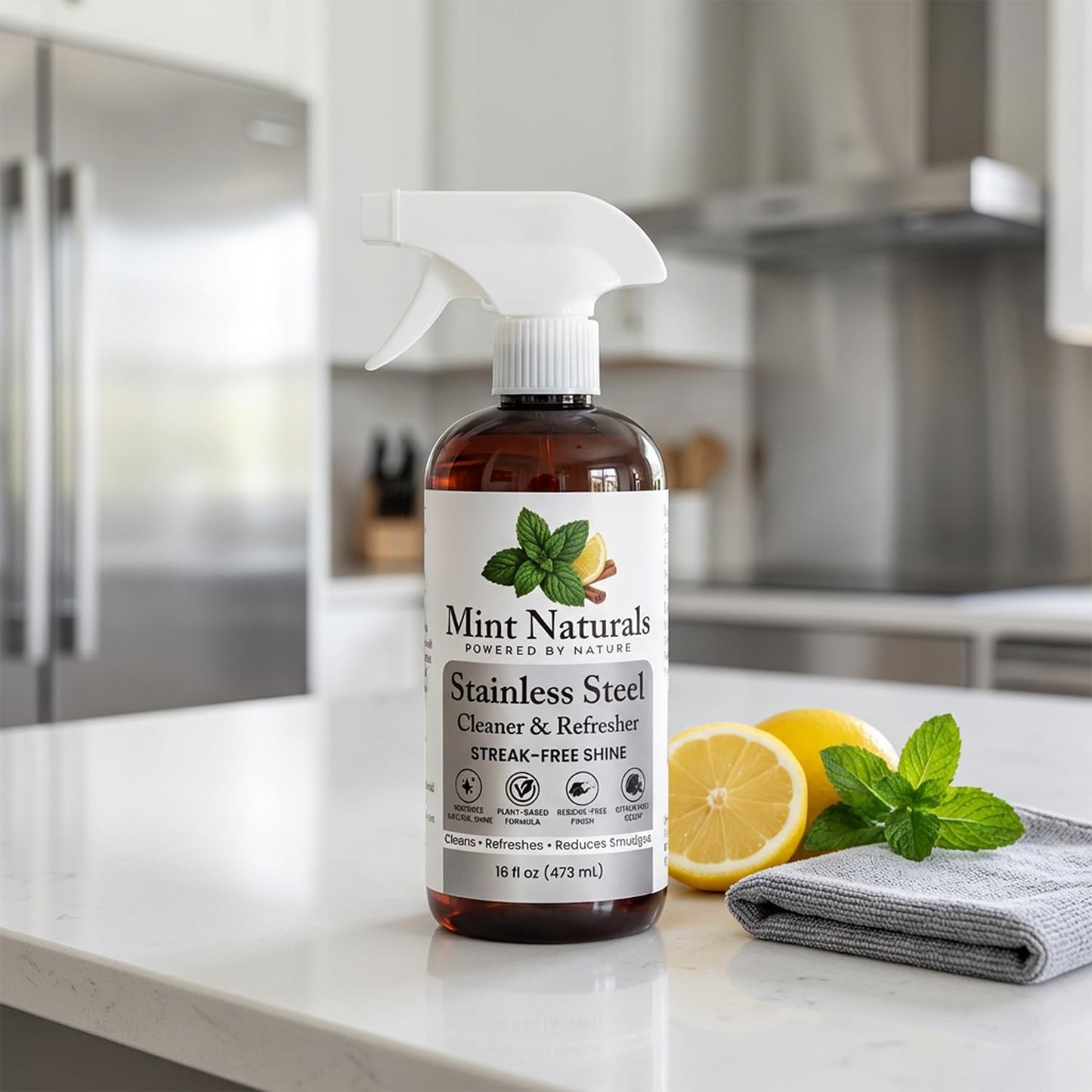 Natural Stainless Steel Cleaner & Polisher – Plant Based Formula That Helps Clean, Restore Shine & Resist Fingerprints on Fridges, Dishwashers, Grills & Sinks, 16 oz – Made in USA