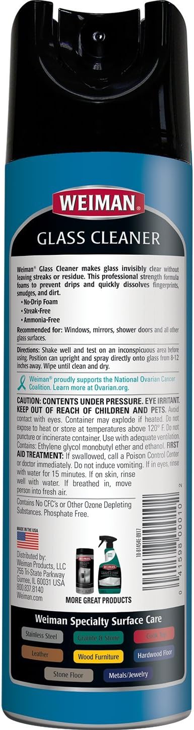 Weiman Glass Cleaner - 19 Ounce - Professional Streak Free Foaming No Drip Removes Grease Dissolves Fingerprints and Smudges