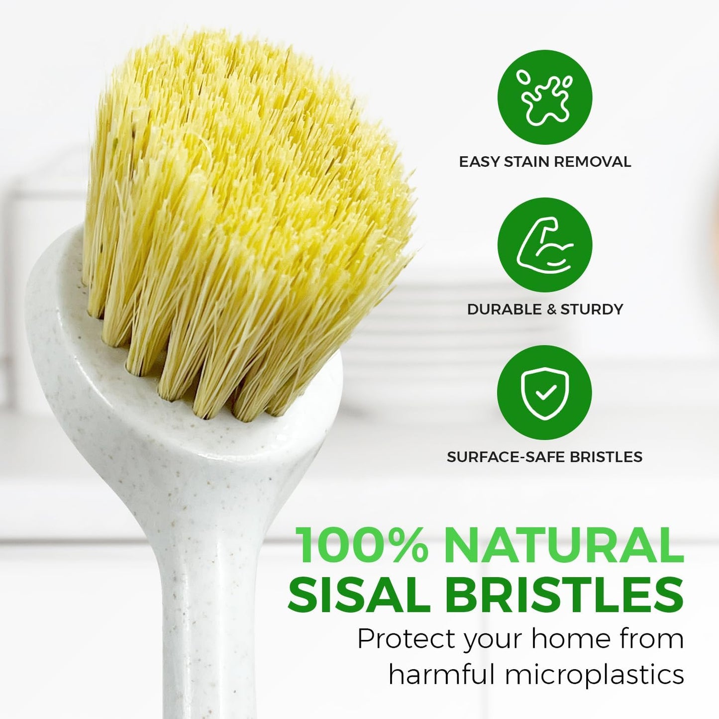 AIRNEX Bamboo Dish Brush Set of 2 - Dishwasher Brush w/Handle Made of Wheat Straw & Sisal Bristles - Non Scratch Kitchen Scrub Brush for Dishes, Pots & Pans - Dish Scrubber w/Plastic Free Bristles