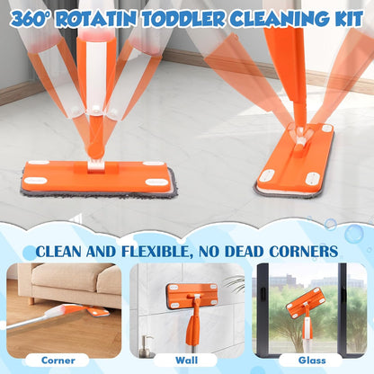 Ancaixin Kids Spray Mop, Montessori Kids Cleaning Toy Set, Real Working Toddler Cleaning Set with Water Sprayer, Mini Pretend Play Housekeeping Toys Birthday Gifts for Boys and Girls Ages 3+