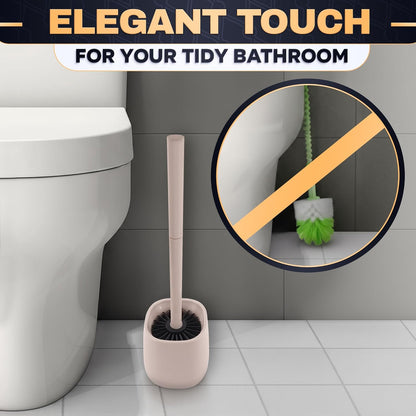 Toilet Brush and Holder Set - Silicone Toilet Brush Cleaner with Dark Grey Holder Base, Compact Accessory for Small Spaces - Easy to Place & Simple to Store After Use, Plastic Bathroom Cleaning Tool