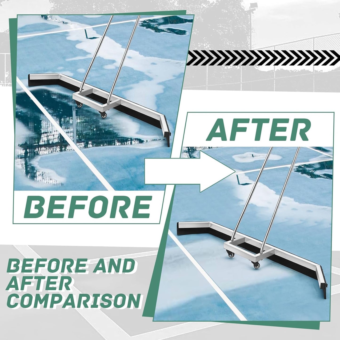 Leyndo Tennis Court Squeegee 54 inches Floor Broom Commercial with Handle and Wheels Professional Water Remover Stainless Steel Sport Court Accessories, Silver