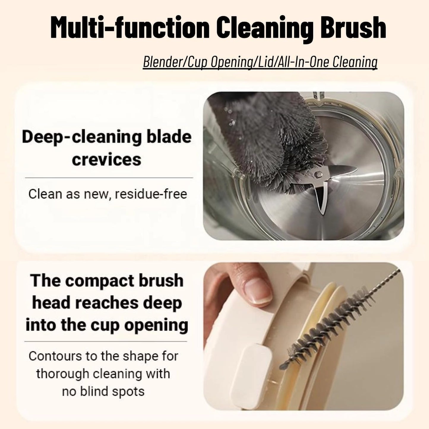 2-in-1 Detachable Dual-Head Bottle Brush, Blender Cleaning Brush for Fruit Juicer, Cup Lid & Kitchen Appliances, Food-Grade Bristles for Deep Cleaning