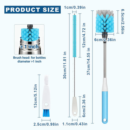 Bottle Brush 15-inch Long Bottle Brush, Kitchen Brush Set with Straw Cleaner and Cup Lid Cleaning Brush. Bottle Brushes Suitable for Water Bottles, Cups, Glasses, Baby Bottles (3, Blue)