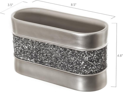 Creative Scents Crackled Glass Toilet Brush with Holder - Silver Toilet Bowl Cleaner Brush and Holder - Good Grip, Deep Cleaning, Decorative Design Compact Toilet Bowl Scrubber