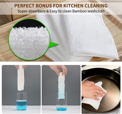 Herda Chain Mail Cast Iron Cleaner Scrubber,316 Chainmail Pan Scrubber Metal Cleaning Brush, Pad, Sponge Scraper to Clean Skillet,Dutch Oven, Wok,Grill Griddle,Chain Link Scrub Brush Pot Care Kit
