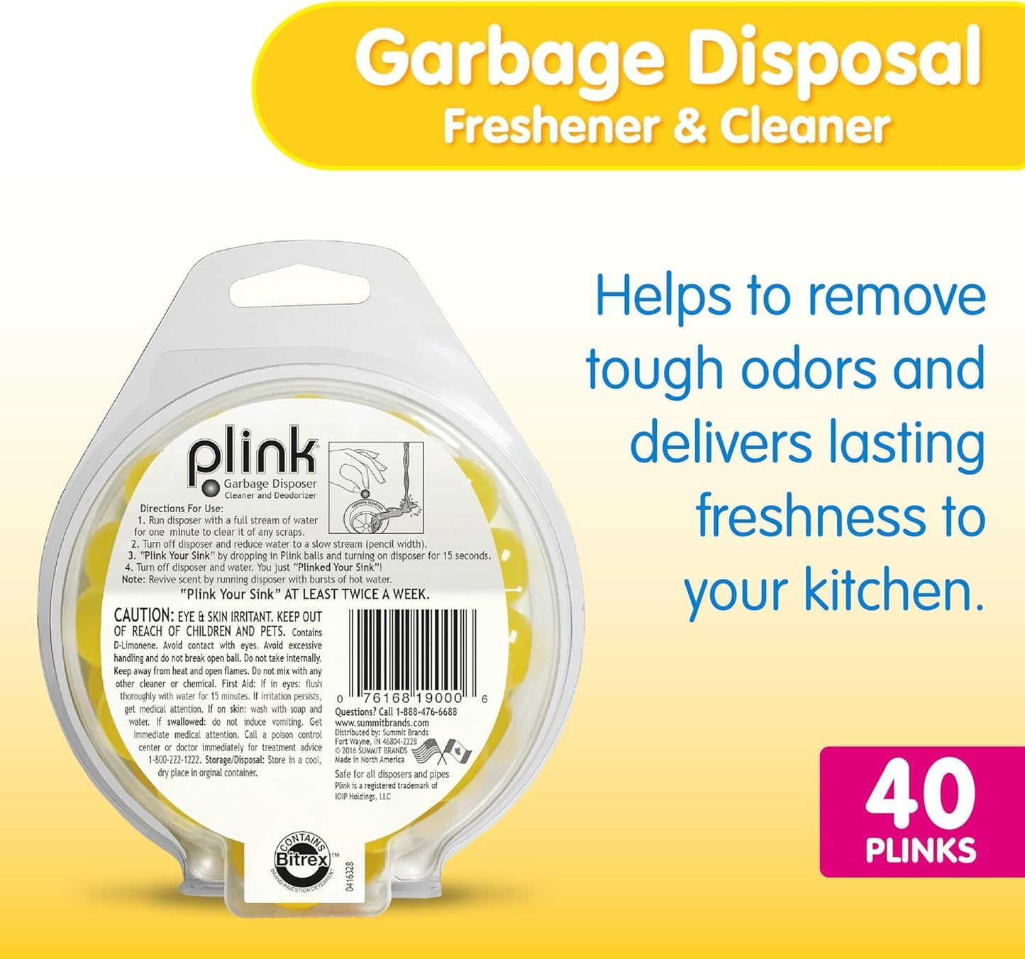 Plink Garbage Disposal Cleaner, Freshener & Odor Removing Balls, Easy to Use, Fresh Lemon Scent, 40 Count