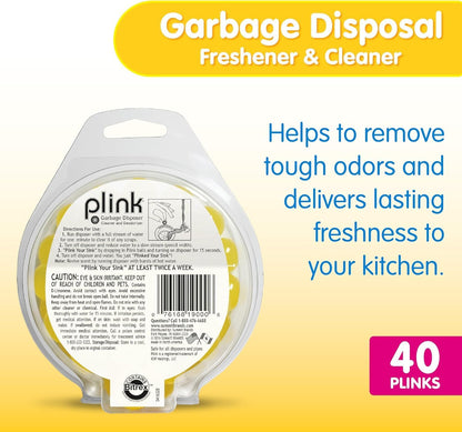 Plink Garbage Disposal Cleaner, Freshener & Odor Removing Balls, Easy to Use, Fresh Lemon Scent, 40 Count