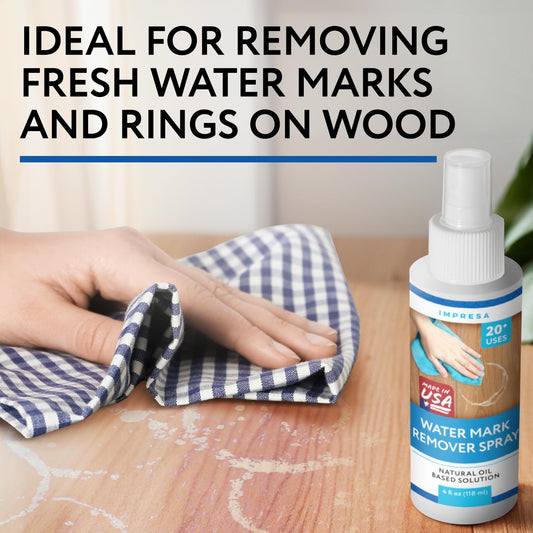 Impresa Wood Water Mark Remover Spray - Water Ring Removal & Wood Floor Cleaner - Concentrated Oil Formula & Furniture Polish - 4 fl oz, Pack of 1