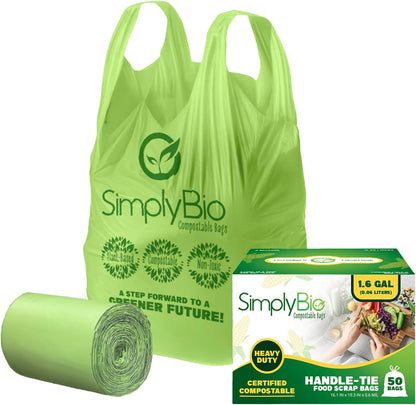 Simply Bio 13 Gallon Compostable Trash Bags Liners Drawstring, Heavy Duty Extra Thick 1 Mil, 49.21 Liter, 30 Bags, Tall Kitchen Food Scrap Waste Bag, ASTM D6400, US BPI and OK Compost Home Certified