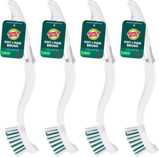 Scotch-Brite Handy Brush, Small and Durable Dish Brush with Handle for Scrubbing Hard-to-Reach Cookware, Tubs, Sinks, Car Tires, and More without Scratching, Antimicrobial, and Rinses Clean