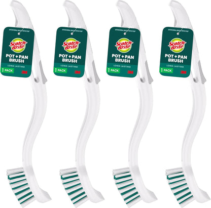 Scotch-Brite Handy Brush, Small and Durable Dish Brush with Handle for Scrubbing Hard-to-Reach Cookware, Tubs, Sinks, Car Tires, and More without Scratching, Antimicrobial, and Rinses Clean