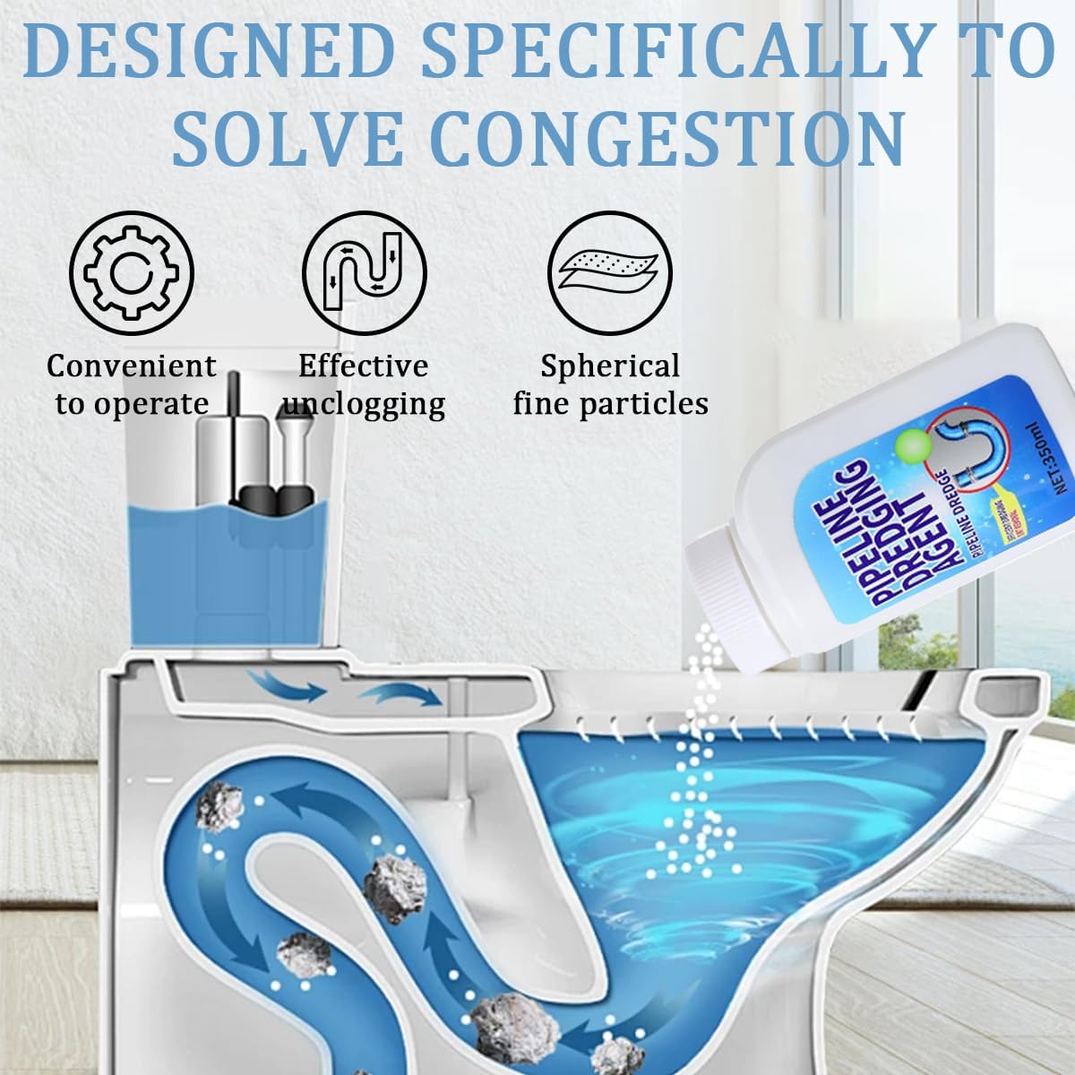 Drain cleaner, Pipeline Dredging Agent - 350ml Clog Remover | Fast-Acting, Drain Cleaner Powder, for Sinks, Showers & Toilets Kitchen Quick Cleaning