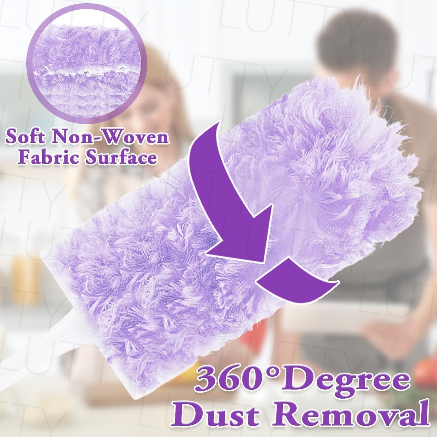 Dusters Refills 60 Count 360°Double-Sided Electrostatic Dusting Pads with Upgraded Thick Fibers, Disposable Duster Heads for Blinds Ceiling Fans Furniture Compatible with Swiffer Dusters（Purple）