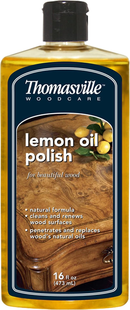 Thomasville LEMON OIL POLISH - Wood Cleaner & Furniture Polish, Cleans, Renews, Restores & Rejuvenates Surfaces, Protects Wood from Drying or Cracking, Leaves a Shiny Finish, 16oz