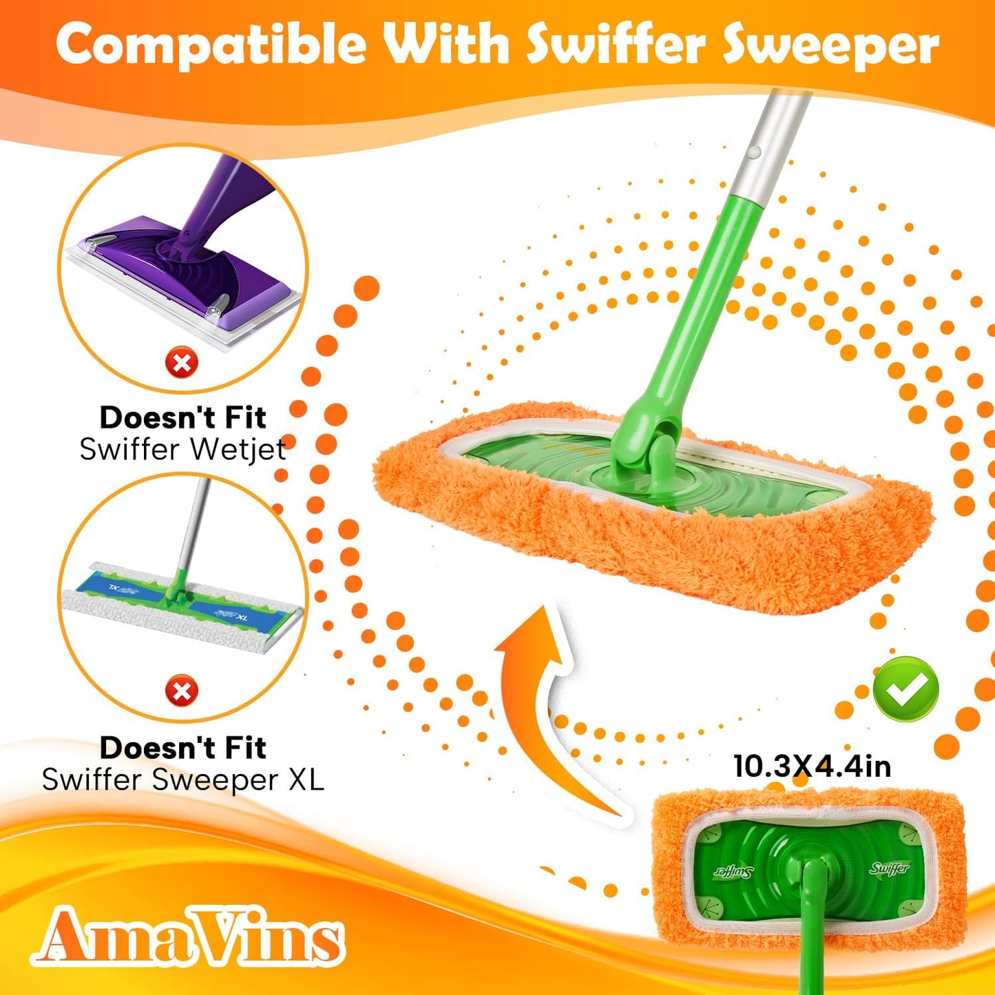 AmaVins 5 Pack Reusable Microfiber Mop Pads Compatible with Swiffer Sweeper Mop, Wet and Dry Flat mop Cover, Washable Mop Pads for Surface/Hardwood Floor Cleaning (Mop is Not Included)