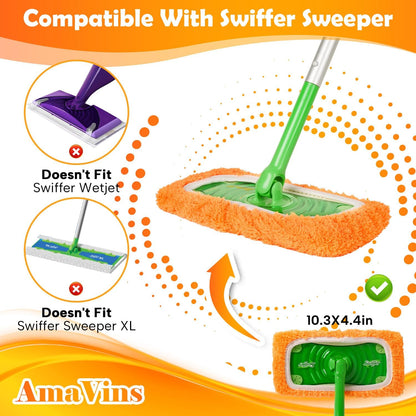 AmaVins 5 Pack Reusable Microfiber Mop Pads Compatible with Swiffer Sweeper Mop, Wet and Dry Flat mop Cover, Washable Mop Pads for Surface/Hardwood Floor Cleaning (Mop is Not Included)