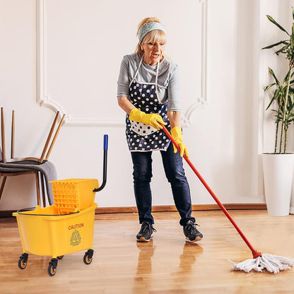 ARLIME Mop and Bucket Set with Wringer On Wheels, 21 Quart Capacity Portable Wringer Trolley on Wheels, Side Press Floor Cleaning Wavebrake w/Handle, Mop Bucket for Home, Commercial, Restaurants